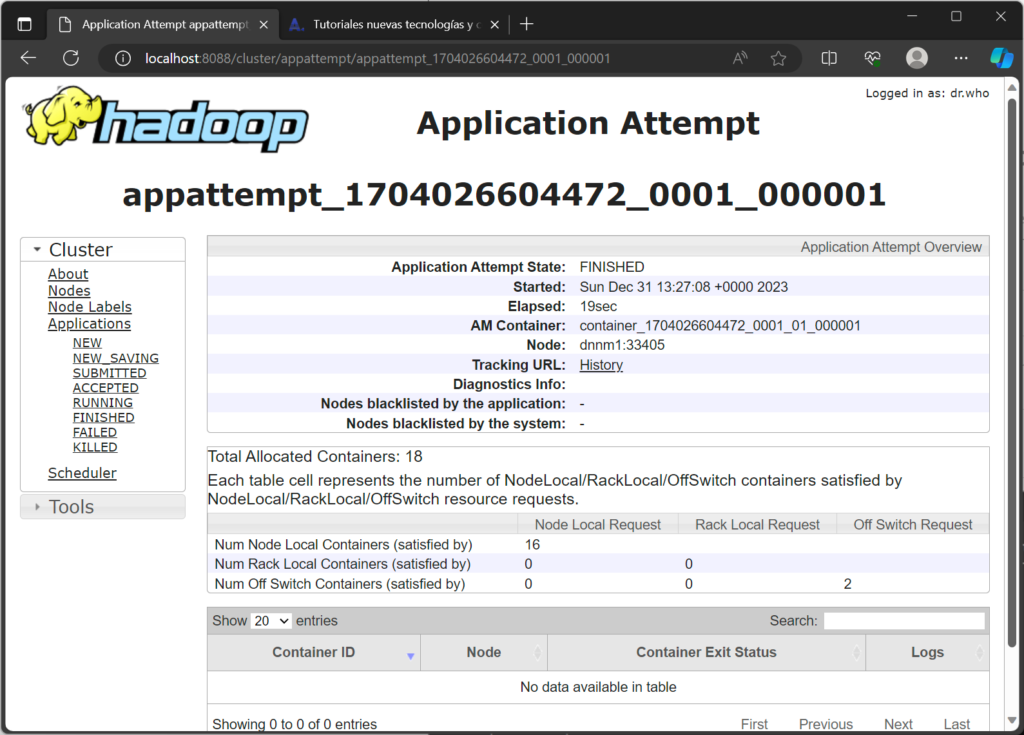 Probando todo el clúster Hadoop ejecutando una aplicación MapReduce con YARN