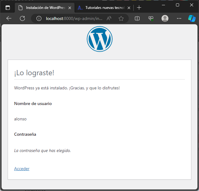 Probando el servidor web con WordPress sobre docker
