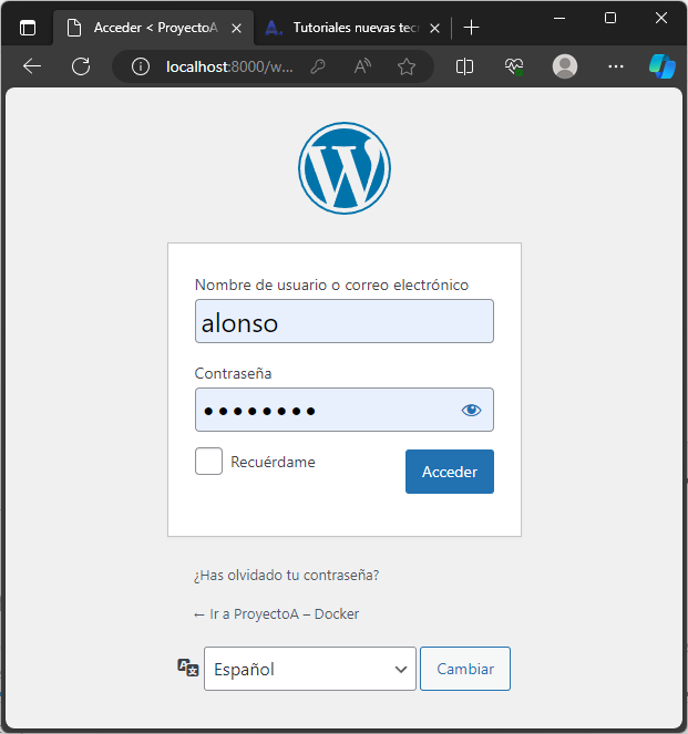 Probando el servidor web con WordPress sobre docker