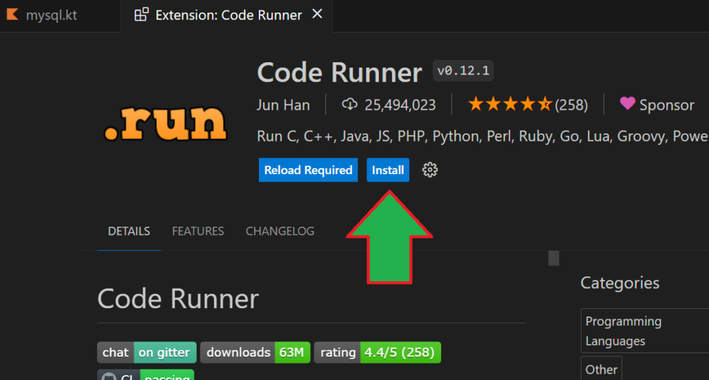 Instalar los plugin Kotlin y Code Runner en Visual Studio Code