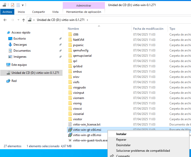 Instalar VirtIO-Win en equipo virtual con Windows Server 2022 sobre Proxmox