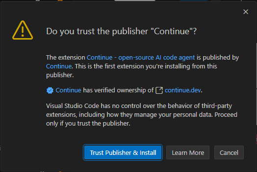 Instalar extensión Continue en Visual Studio Code