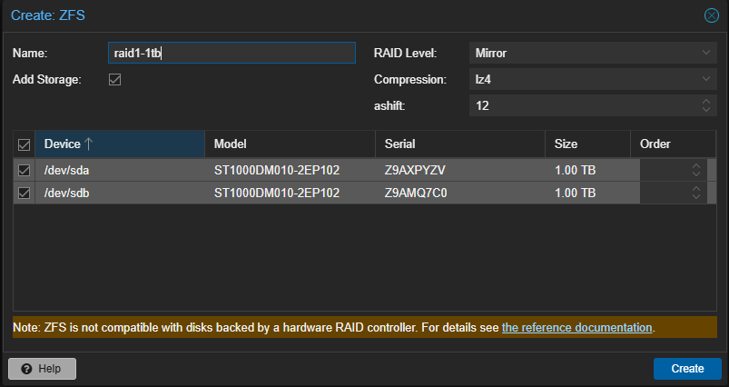 Crear pool ZFS en RAID 1 (Mirror) en Proxmox