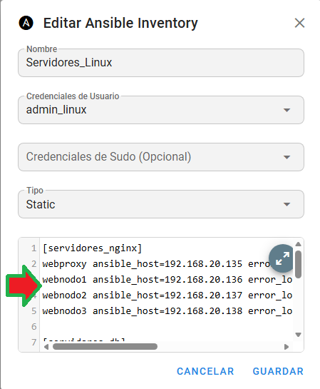 Paso 1: Configurar el inventario de Ansible (Hosts y variables)