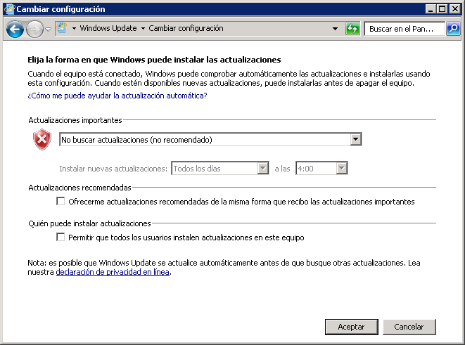 Desactivar actualizaciones automáticas de Windows