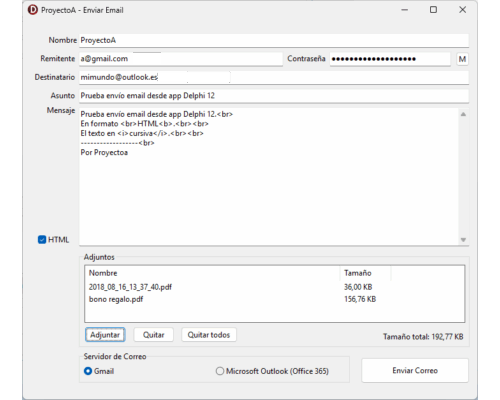 Envío de Email Gmail y Office 365 Outlook Código Fuente Delphi 12